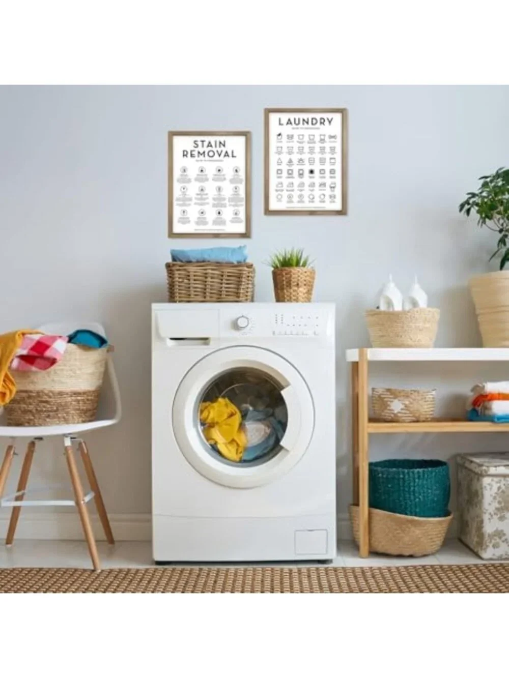 Rustic 2-Piece Laundry Room Wall Art Signs - Wooden Care Symbols & Stain Guide